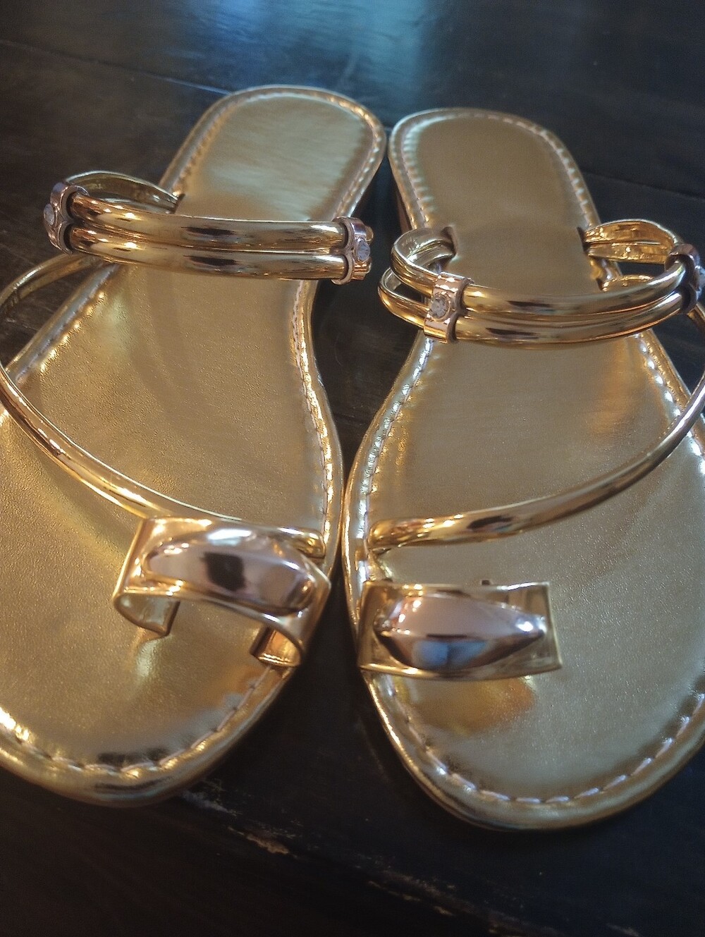 Gold Metallic Slide Sandals - Women's Fashion Slides